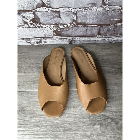 Madewell The Erica Peep-Toe Mule in English Saddle tan leather Flats Women 6.5M - Picture 11 of 16